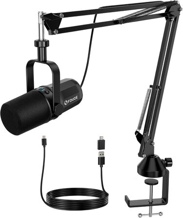 FDUCE SL40+ – динамічний мікрофон для подкастів, геймінгу та стрімінгу, USB/XLR, з кріпленням-жабою, вихід для навушників, кнопка вимкнення мікрофона, регулювання чутливості, чорний