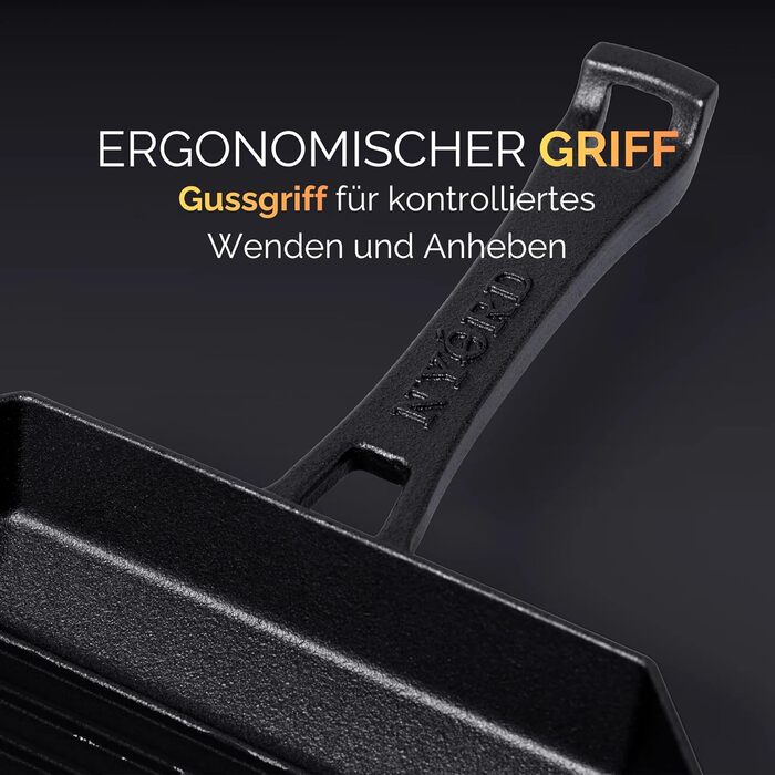 Чавунна сковорода-гриль NYORD з ребрами та виливом | Для індукції, газових плит, кераміки, грилю та духовки | Преміум якість