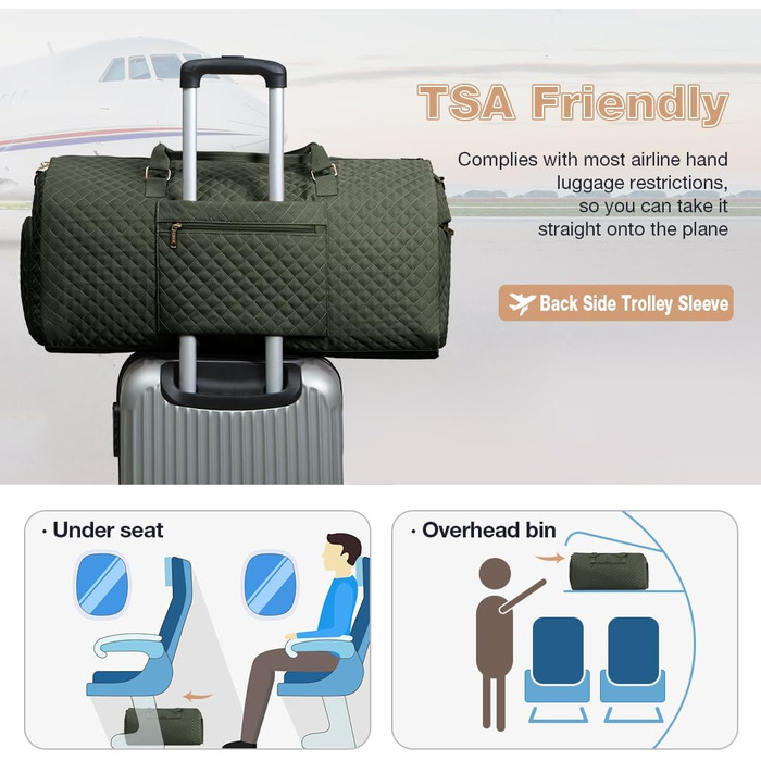 Сумка-мішок для одягу 2 в 1 для жінок, велика складана дорожня сумка Weekender з 6 органайзерами для одягу та відділенням для взуття, спортивна сумка для подорожей, ручна поклажа, чорна (3.grün, 50L)