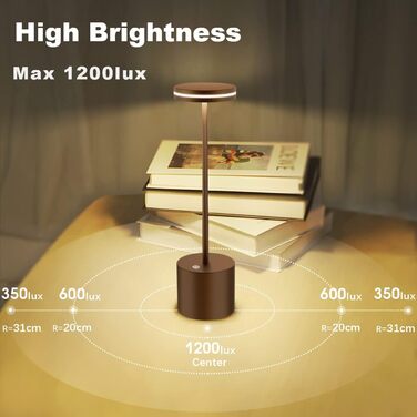 LED настільна лампа Bravzurg бездротова, акумуляторна, 5000mAh, диммування, 3 колірні температури, USB, сенсорне керування, для дому та вулиці, настільна/письмовий стіл (2 Коричневий)