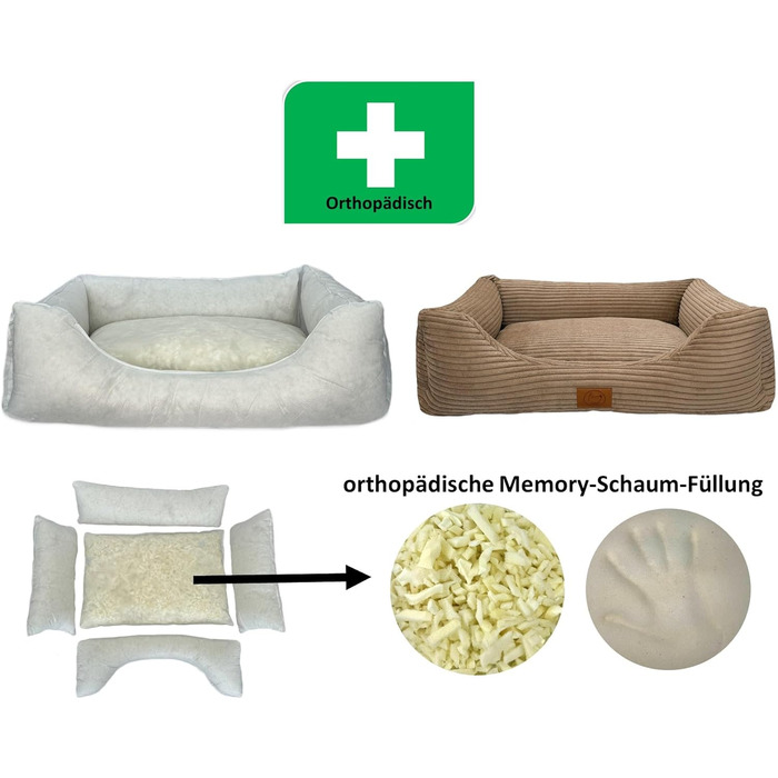 Ортопедичне ліжко для собак Elropet з м'якого корду, кошик для собак, XS/S/M/L/XL/XXL, Оливковий, Капучино
