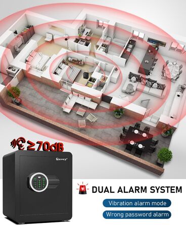 Сейф Kavey 42L з цифровим замком та подвійним сигналом тривоги, з LED-підсвіткою та висувним ящиком