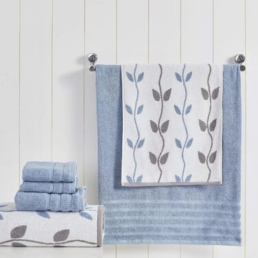 Amrapur Overseas Towel Set, 6-Piece, Dyed, Bio-Leaf Pattern, Jacquard/Solid, Ultra-Soft, 500 g/m², 100% Combed Cotton, Blue