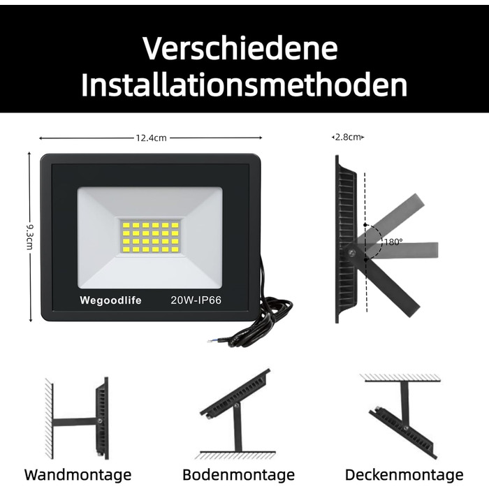 2 Pieces 100W LED Flood Lights Outdoor, Super Bright 8140LM Wall Light, 3000K Warm White Outdoor Spotlights, IP66 Waterproof Floodlight, Spotlight for Backyard Driveway Doors Garage Hallway Garden (Cool White, 20.0 Watt 10 Pieces)