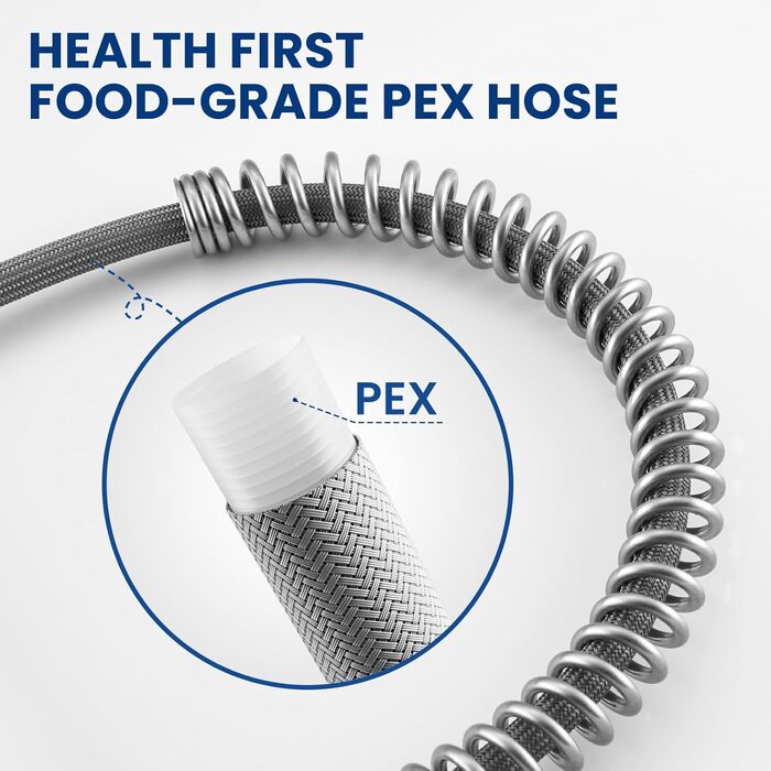 Змішувач кухонний CECIPA з витяжною насадкою, висувний, з двома режимами струменя, поворотний на 360°, одноlever, нержавіюча сталь, срібло