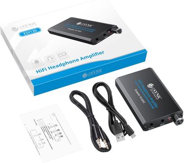 eSynic Підсилювач для навушників HiFi – портативний, для MP3/MP4, смартфонів та ПК, чорний