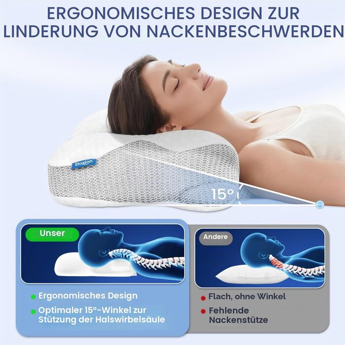 Подушка для шиї з піни Memory Foam: ергономічна подушка для сну на боку, спині та животі (Сіра)
