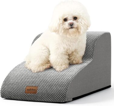 Dog Stairs for Small Dogs 50cm, Pet Stairs for Bed made of High-Density Sponge, Dog Stairs Dog Ramp with Washable Cover and Non-Slip Bottom, 40x72x50cm, 4 Steps, (Gray, 2 Steps (40x50x30cm))