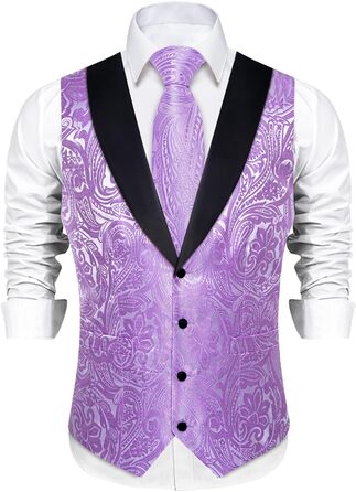 Костюм чоловічий DiBanGu 7-частинний: жакардовий піджак, жилет, краватка, кравецький комірець, сорочка, штани, для весілля, свят, мокінгу. Золотистий та чорний (S, Фіолетовий)