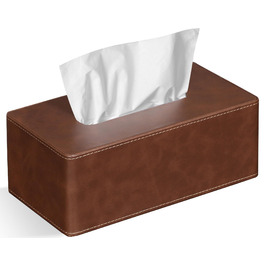 Склянка для серветок з PU-шкіри, 25x13.5x9.5 см - Коричнева | Косметична коробка для дому та офісу