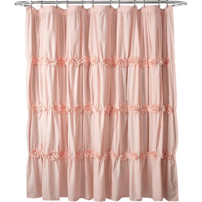 Штора для душу Lush Decor Darla з рюшами та квітковим малюнком, поліестер, біла, 183x183 см (Пудровий)