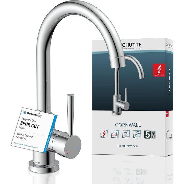 Кран кухонний SCHÜTTE Cornwall, 360° поворотний, з однорідним змішувачем, для раковини, хром, низький тиск
