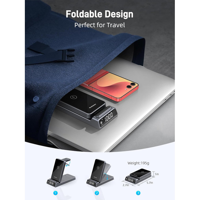 Бездротовий зарядний пристрій 3-в-1 для Samsung Galaxy S26/S25/Z Fold 7/Flip 7/Buds 3/2, Watch 8/7/6/5 Pro - сірий