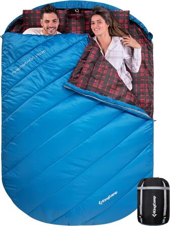 KingCamp 2-Person Winter Sleeping Bag - Warm Outdoor Sleeping Bag for Camping & Travel - 3-4 Season, Includes 2 Flannel Pillows