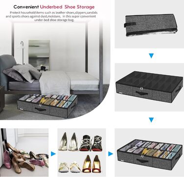 Організатор для взуття Homyfort 2 шт. з прозорим кришкою - коробка для взуття з 14+4 відділеннями, сіра, льон, XDUBS14S4 (Чорний, XXL)