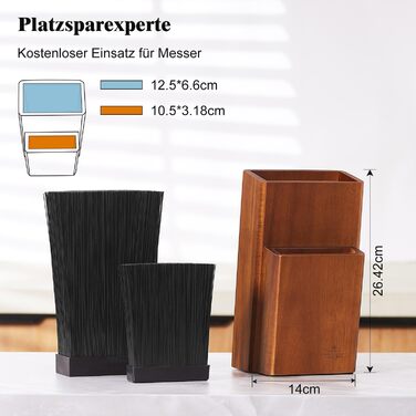 ENOKING Knife Block without Knives, Acacia Wood Knife Block, Knife Holder with Removable Plastic Bristles, Universal Wooden Knife Block for the Kitchen Counter