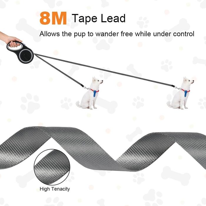 Рулетка для собак Aomig: витягується до 8м, навантаження до 50кг, чорна. Ідеальна для прогулянок та тренувань.