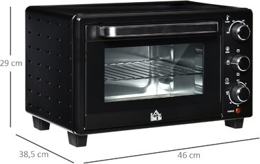 Міні-піч HOMCOM 21 л, 1400 Вт, 100-230°C, таймер, противень, решітка-гриль, вікно, піч для піци, кремово-білий (чорний)