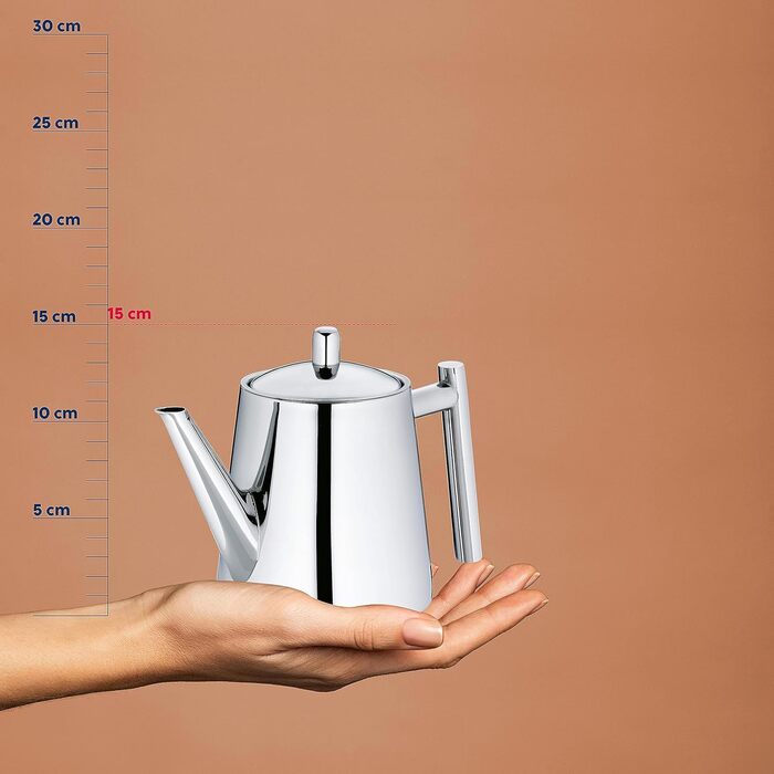 Kela Teapot with infuser, stainless steel teapot ANCONA, teapot for loose leaf tea and tea bags, tea maker, silver (0.9 L)
