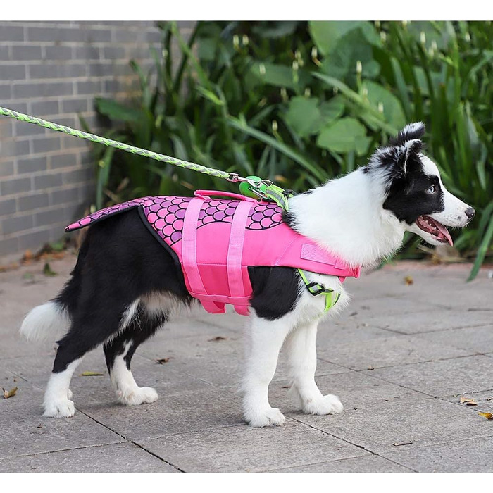 Dog life jacket, pet dog swimming flotation vest, adjustable sizes with strong buoyancy and rescue handle for swimming for small/medium/large puppies, (mermaid, size XS)
