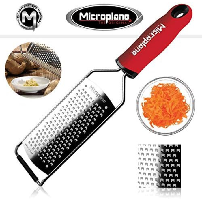 Терка Microplane для сиру, моркви, імбиру, кокосу та хріну, червона, з нержавіючої сталі - Made in USA