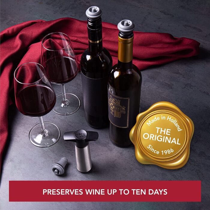 Vacu Vin Wine Pump - Stainless Steel Gift Box - Vacuum Pump with Wine Stopper - Protects the Quality of Your Opened Bottles