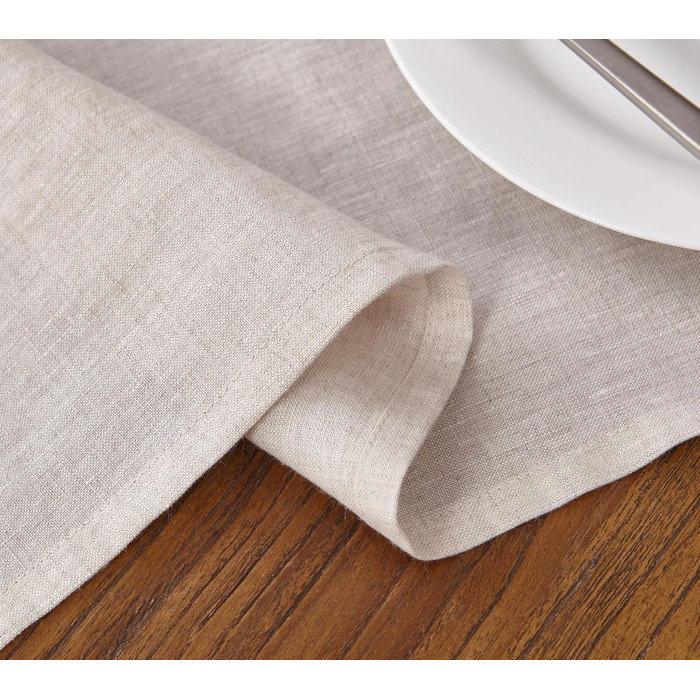 DAPU Linen Tablecloth, 100% French Natural Linen Rectangular Tablecloth 140×220cm (Natural Linen, 140 x 220 cm)