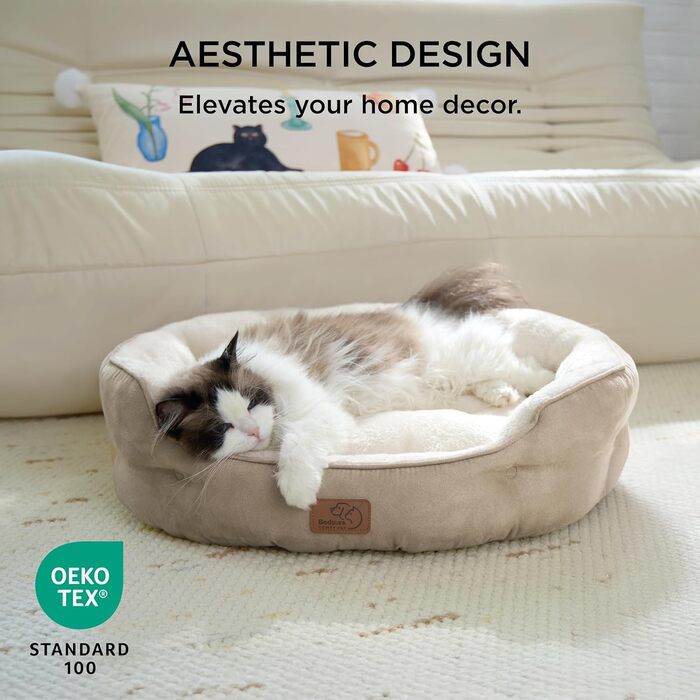 Кішка ліжко BEDSURE - м'яке, зручне ліжко для котів та маленьких собак, 51x48x15 см