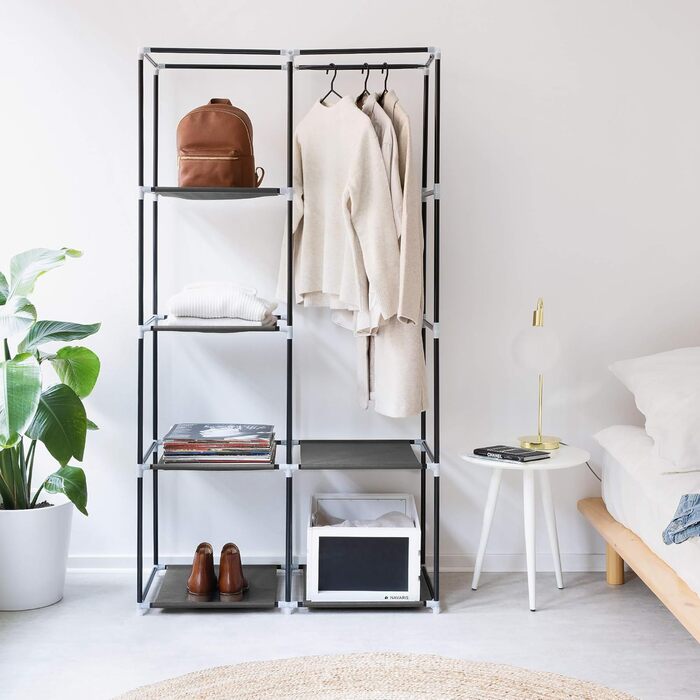 Navaris Fabric Wardrobe with Clothes Rail - Folding Wardrobe 88x170x45cm with Rail - Large, Stable Closet - Foldable Fabric Wardrobe made of Nonwoven Fabric in Light Grey (Anthracite)