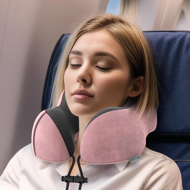 Подушка для шиї у подорожах: 100% Memory Foam, для автомобіля, літака, поїзда, офісу та дому (Рожева)