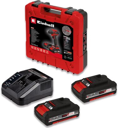 Акумуляторний дриль-шуруповерт Einhell TE-CD 18/40 Li BL (2x2.0 Ah) Power X-Change (Li-Ion, 18 V, 40 Nm, безщітковий двигун, 2-швидкісна коробка передач, регулювання швидкості, комплект з 2x 2.0 Ah PXC-акумуляторами та швидким зарядним пристроєм)