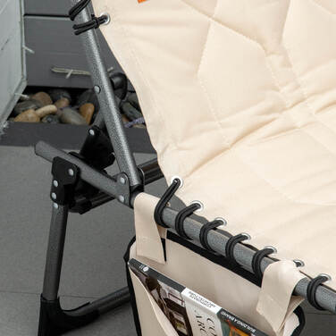 Outsunny Sun Lounger, foldable garden chair with headrest, side pocket, recliner with 5-position adjustable backrest, weather-resistant camping lounger with a weight capacity of 130 kg, for garden, beach, pool, Beige | Aosom