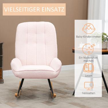 HOMCOM Rocking Chair Upholstered Recliner with Sherpa Fleece in Pink, up to 150 kg, Comfortable Rocking Chair, 63x95x97cm