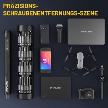 PHALANX 60-в-1 Міні Електродриль з LED-підсвічуванням, Магнітний, з Регульованим Моментом - Для Ремонту Мобільних Пристроїв, Комп'ютерів, Годинників, Окулярів, Планшетів