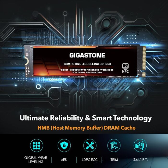 Gigastone M.2 SSD PCIe 4.0 Gen4 2TB (2x1TB) – Внутрішній SSD для ПК, Ноутбука, PS5, ігор, 5000 МБ/с