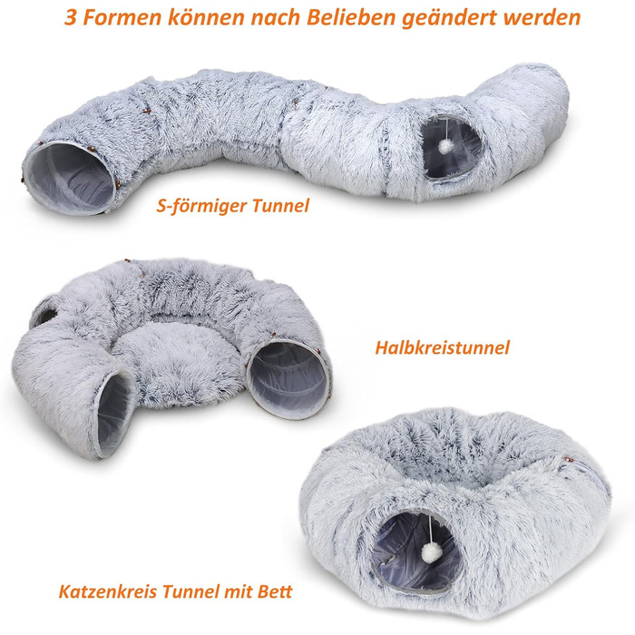 Туннель для котів Caliyo з місцем для сну, інтерактивна іграшка для котів, сірий (85×26 см)