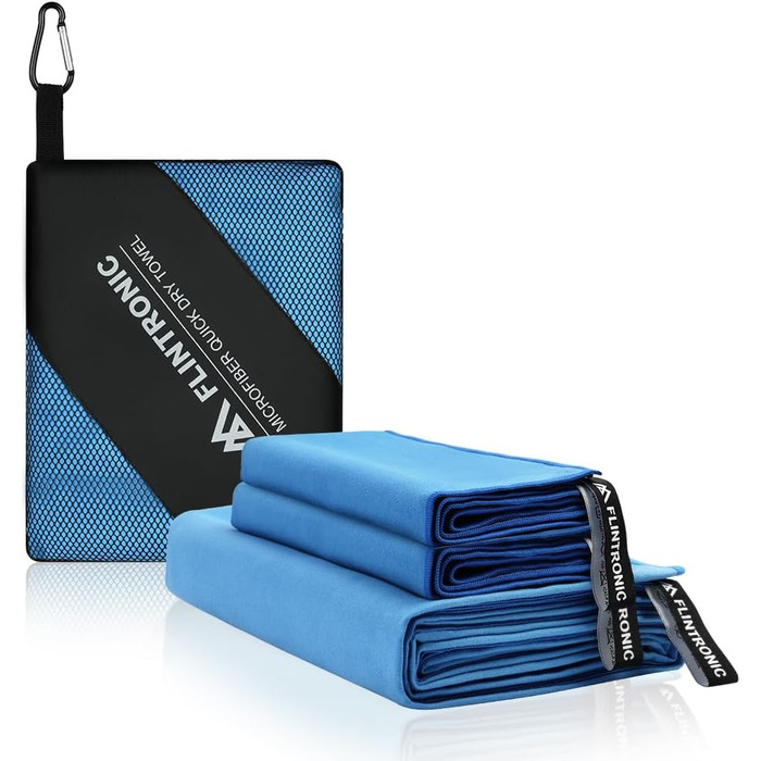Рушник з мікрофібри Flintronic, 200x100 см, великий пляжний рушник, швидковисихаючий, спортивний, для подорожей, на пляж, до сауни (Небесно-блакитний, (180*90 см)*1 + (80*40 см)*2)