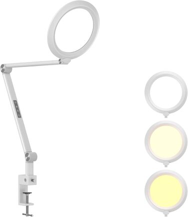 LED лампа настільна з регулюванням яскравості, 4 режими кольору, 18W для відеоконференцій, офісу та дому (матова біла)