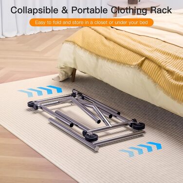 Camabel Clothes Rack with Wheels, 303lbs Clothes Stand, Metal, Adjustable Length 130-189cm (51-75in), Stainless Steel, Wheels, Rolling Garment Rack, Extendable, Clothes Hanger with Brake, Metal Wardrobe Stand
