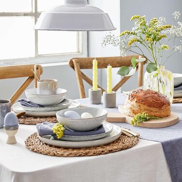 Набір посуду BUTLERS Atlantis для 4 осіб (12 предметів) | Тарілки, миски, чашки | Кераміка, градієнт кольору, бохо-стиль | Мікрохвильова піч та посудомийна машина | Сірий колір