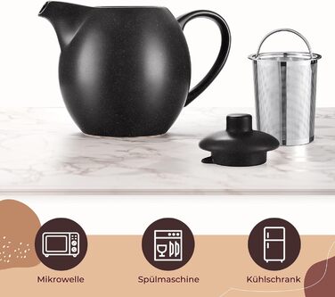 Керамічний чайник для розсипного чаю з ситечком, 1.2 л, антрацитовий (чорний)