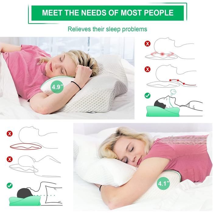 Elviros Orthopedic Memory Foam Pillow, Side Sleeper Pillow Neck Support Pillow, Head Pillow Neck Pain, Ergonomic Sleeping Pillow for Neck and Shoulder Pain, 53.8x11/9x33cm, Blue Blue 54 x 11/9 x 33 cm