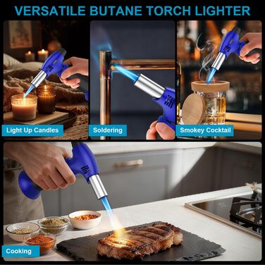 Нагрівач для крем-брюле, заправний, міні-розмір з регулюванням полум'я, для десертів, BBQ (бутан не входить) (синьо-чорний)