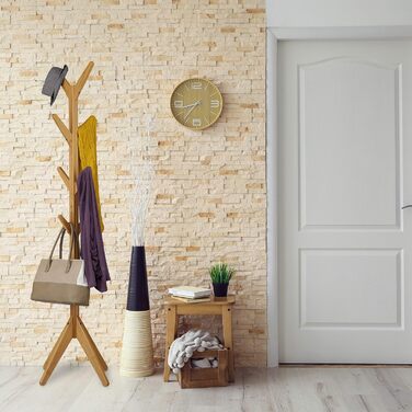 Relaxdays Bamboo Coat Rack, Jacket Stand with 8 Hooks, HBT 181.5 x 53 x 53 cm, Standing Wardrobe in Tree Shape, Natural 10032151