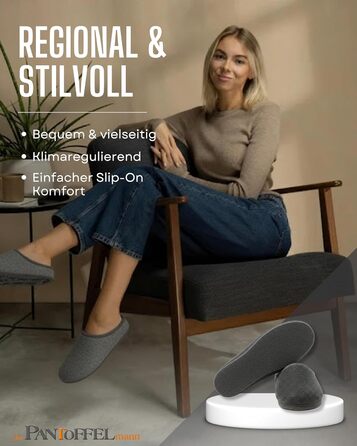 Фетрові домашні тапочки Pantoffelmann: сірий/темно-синій, розміри 36-48. Зручні та дихаючі тапочки для жінок та чоловіків. Стильні та теплі домашні капці.