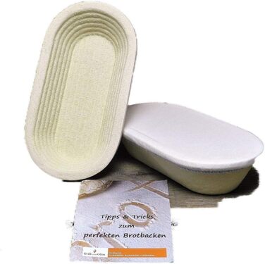 Bread proofing basket, small size, with ribbed pattern and cover, for 1 kg of bread, including information 'perfect bread baking'