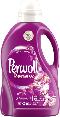 Рідкий засіб для прання Perwoll Renew Blütenrausch для кольорового та білого одягу, інтенсивна свіжість та аромат квітів, 192 прання (набір 8х24)