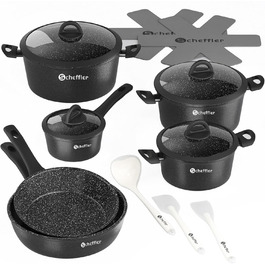 Набір каструль та сковорідок Scheffler 15tlg з антипригарним покриттям для індукційних плит, чорний (HL-21PS102)