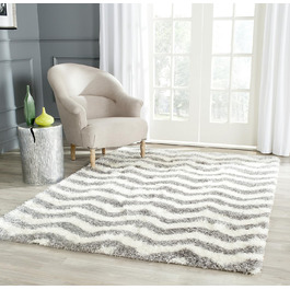 SAFAVIEH Килим Zottelig для вітальні, їдальні, спальні - колекція Montreal Shag, високий ворс, слонова кістка та сірий, 122 x 183 см, прямокутний, слонова кістка / сірий