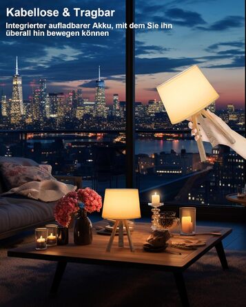 LED-лампа Egobasic настільна бездротова з пультом, таймером, регулюванням яскравості, акумулятором, змінним кольором, для спальні, кухні, вітальні (тринога з харчової смоли)